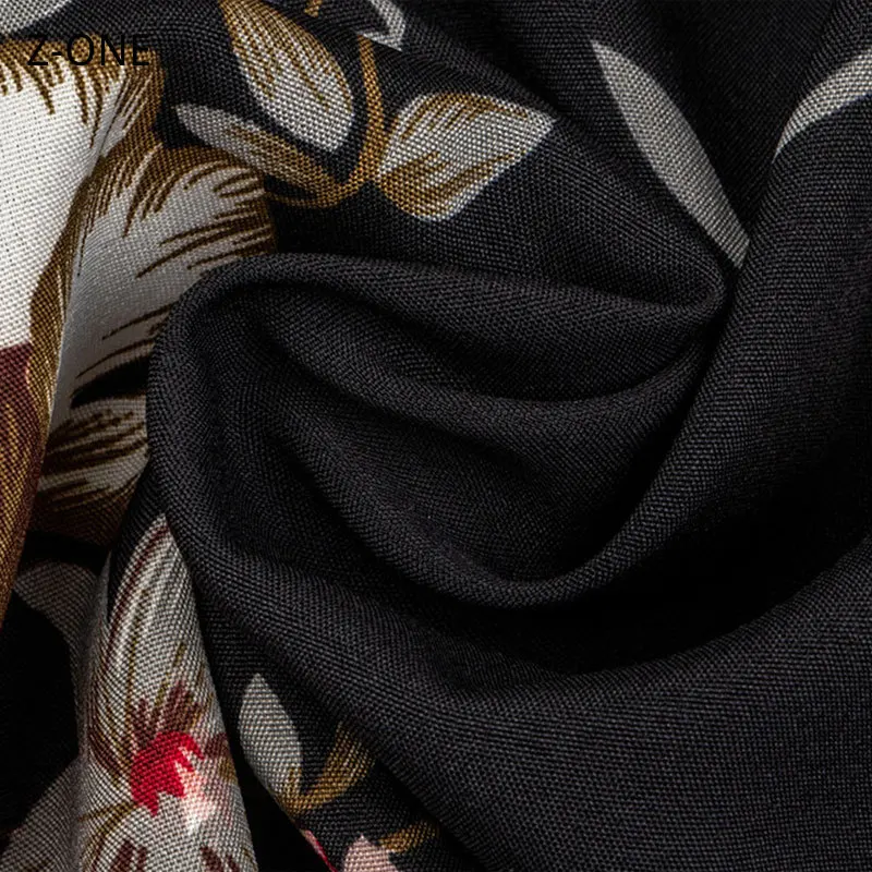 

Z-ONE New Autumn and Winter Retro Puff Sleeve Stand Collar Bowknot Floral Dress A-Line Dress High Waist Long Sleeve Black Dress