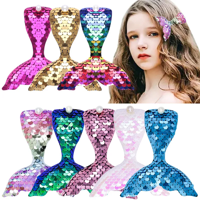 

2021 New hairpin sweet little Princess cute children cartoon Beauty fish tail flip sequined duck beak clip
