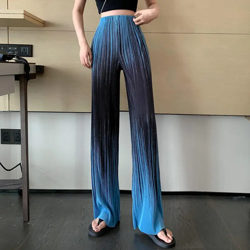 

Vintage Tie-Dye Gradient Color Pleated Wide-Leg Trousers Women 'S Loose High Waist Casual Pants Summer Thin Trousers
