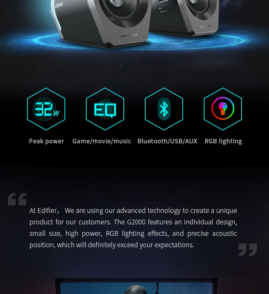 EDIFIER G2000 игровой динамик Bluetooth USB звуковая карта AUX вход 16 Вт RMS Выходная мощность 2,75 дюймов полный диапазон