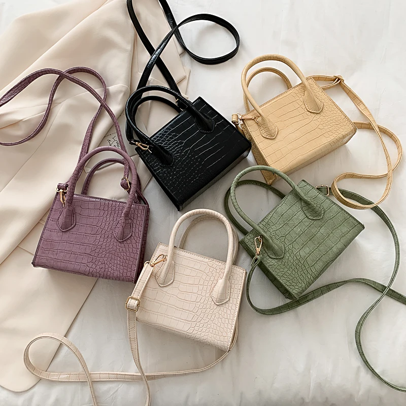 

Small Crocodile Pattern Solid Color PU Leather Crossbody Bags For Women 2021 Summer Lady Shoulder Handbags Female Simple Totes