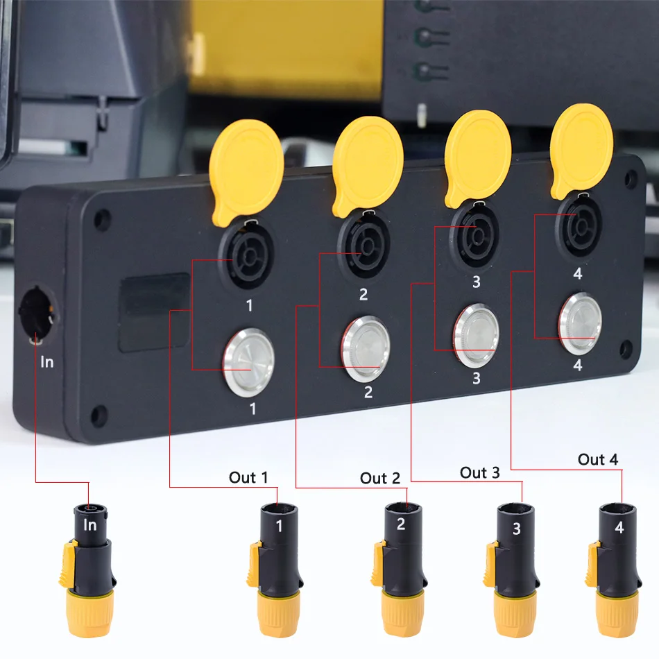 

250V 16A 4 Way Waterproof LED Power connector Outlet Speaker Power Socket AC Power Connector with Stainless Steel Switch