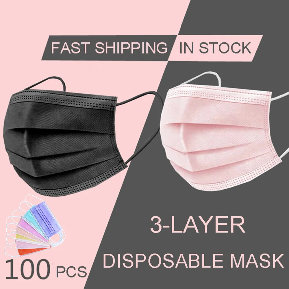 

In Stock 10/100 Pcs Disposable Non-woven 3-layer Face Mask Anti Dust Breathable Mask with Elastic Earband Adult Mondkapje Zwart