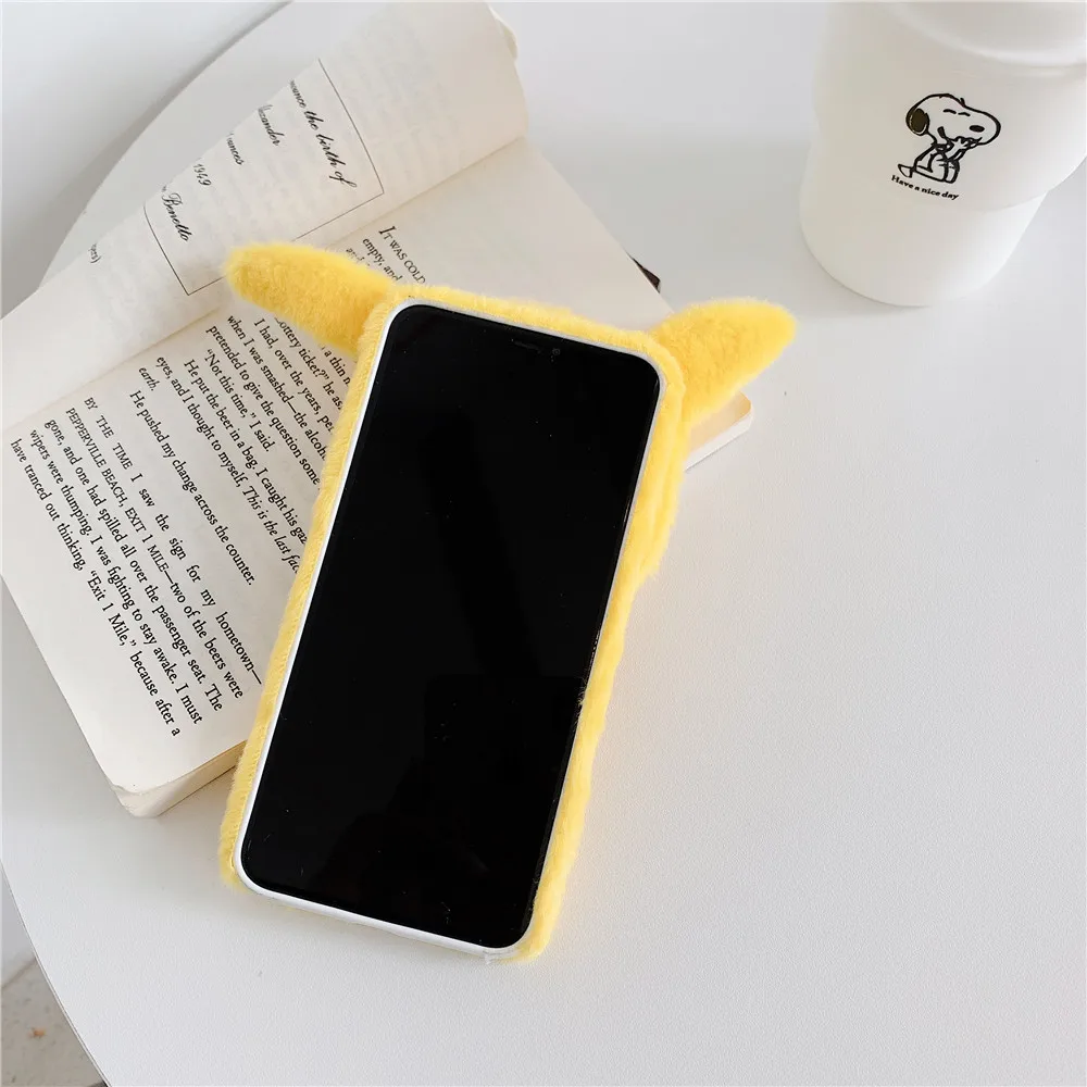 Пушистый чехол для телефона iPhone 11 Pro Max милый плюшевый бампер Pika противоударный