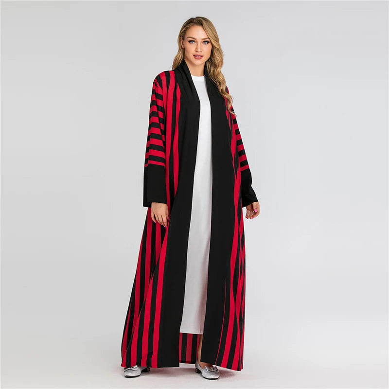 Полосатый Eid abaya кимоно мусульманский кардиган платье хиджаб абайя s для Женский Восточный халат Дубай Оман кафтан молитва турецкая исламская одежда