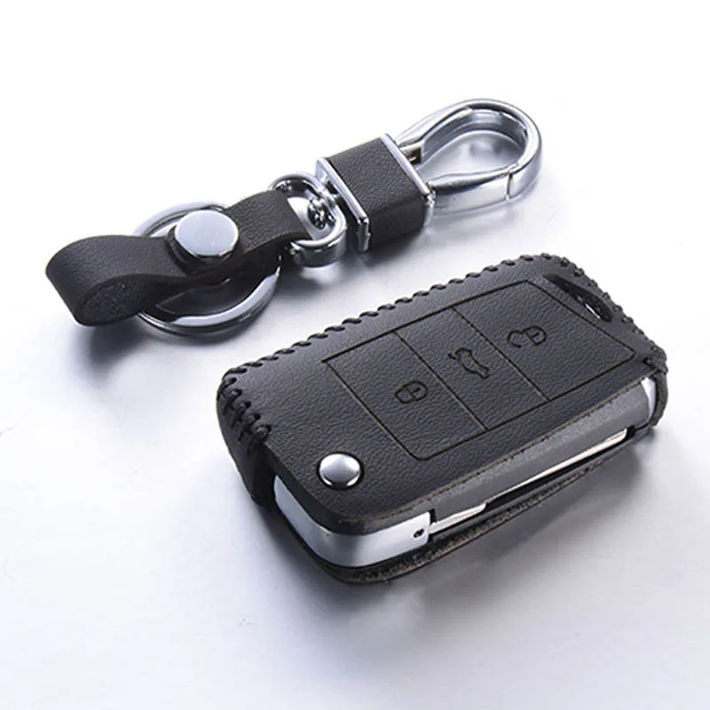 single layer black Кожаный чехол для ключей для VW Golf 7 Passat Tiguan Bora сиденье для Polo Leon Ibiza Skoda Octavia A7 чехол Брелок для ключей - Название цвета: single layer black