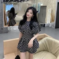 short sets women summer korean style polka dot fashion sweet all match high waist o neck puff sleeve elegant vintage female new
