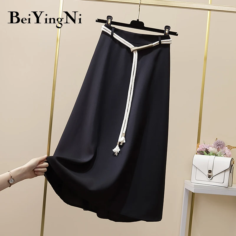 

Beiyingni White Skirts Womens High Waist Sashes Elegant Slim Fashion A-line Skirt Woman Chic Casual Simple Korean Skirts Lady OL