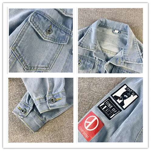 

Men's Stand Collar Jean Jackets Letter Printed Male Casual Street Hip Hop Streetwear Loose Denim Outerwear Men Denim Jacket