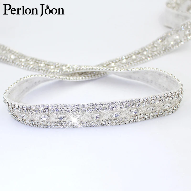 

1Yard Handmade rhinestone trim band Hot Fix Sew on bridal accessories the Sash Crystal Applique for Wedding Dress belt WH046