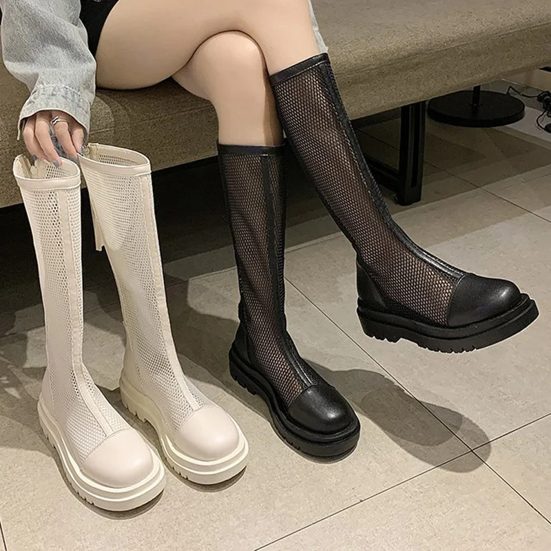 

Women sandals boots summer 2021 new Mesh breathable High-tube boots Thick-soled handsome knight boots Woman Casual Boots Wedges