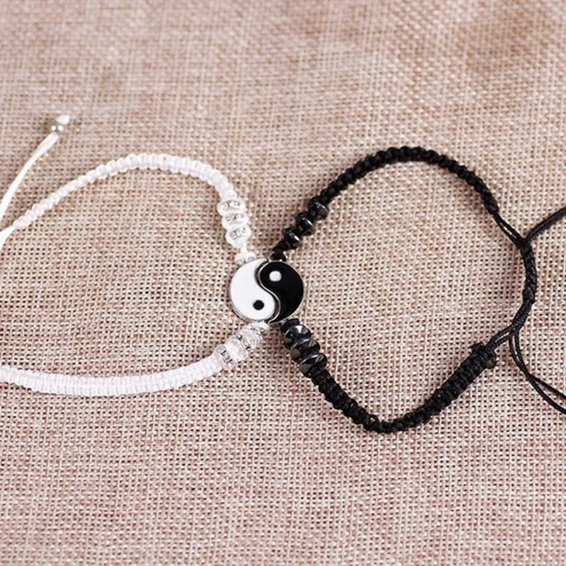 Couple Bracelets Hematite Leather Cord Braid Chain Bracelet Chinese Alloy Pendant Two-piece Woven Lover Bracelet Gift