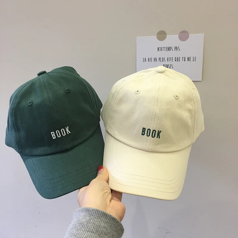 

Hat New Embroidery Letter BOOK Cap Green White Korean Casual Outdoor Baseball Hat Women