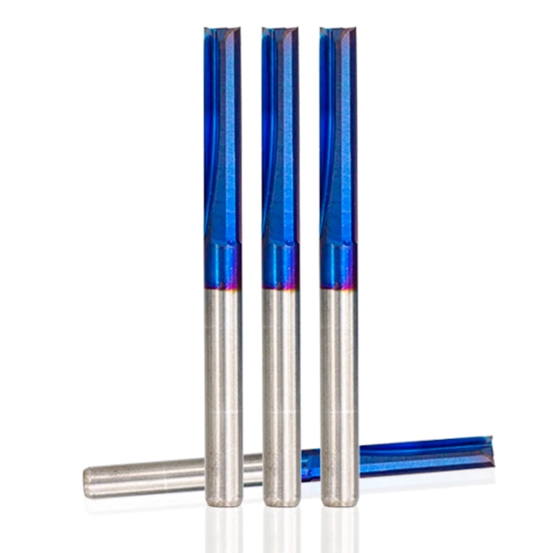 10Pcs Straight Milling Cutter 3.175 Shank Nano Blue Coated 2 Flute Carbide End Mill for Wood Plastic CNC Engraving Bit | Инструменты