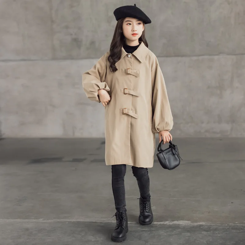 

6 To 16 Years Teen Girls Trench Coat 2021 Autumn New Children Mid-Length Clothing Fashion Baby Thin Jacket, #6609