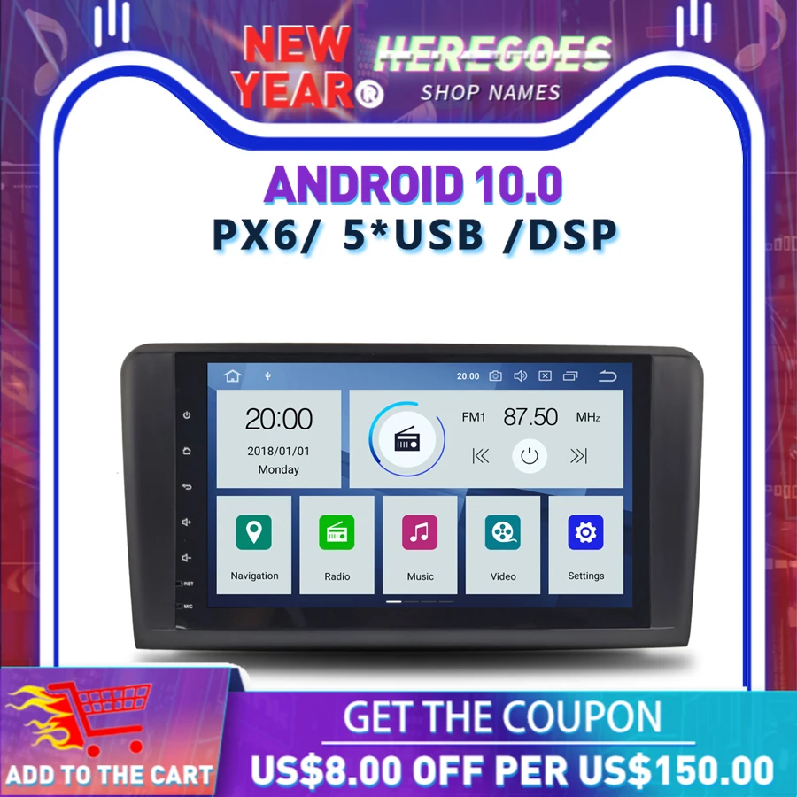 Автомобильный DVD-плеер PX6 DSP IPS Android 10 4 Гб + 64 RDS радио Bluetooth 5 0 для Benz W164 ML300 ML350 ML450 ML500