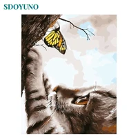 sdoyuno 60x75cm painting by numbers diy cats and butterflies frameless digital painting animals drawing by numbers on canvas