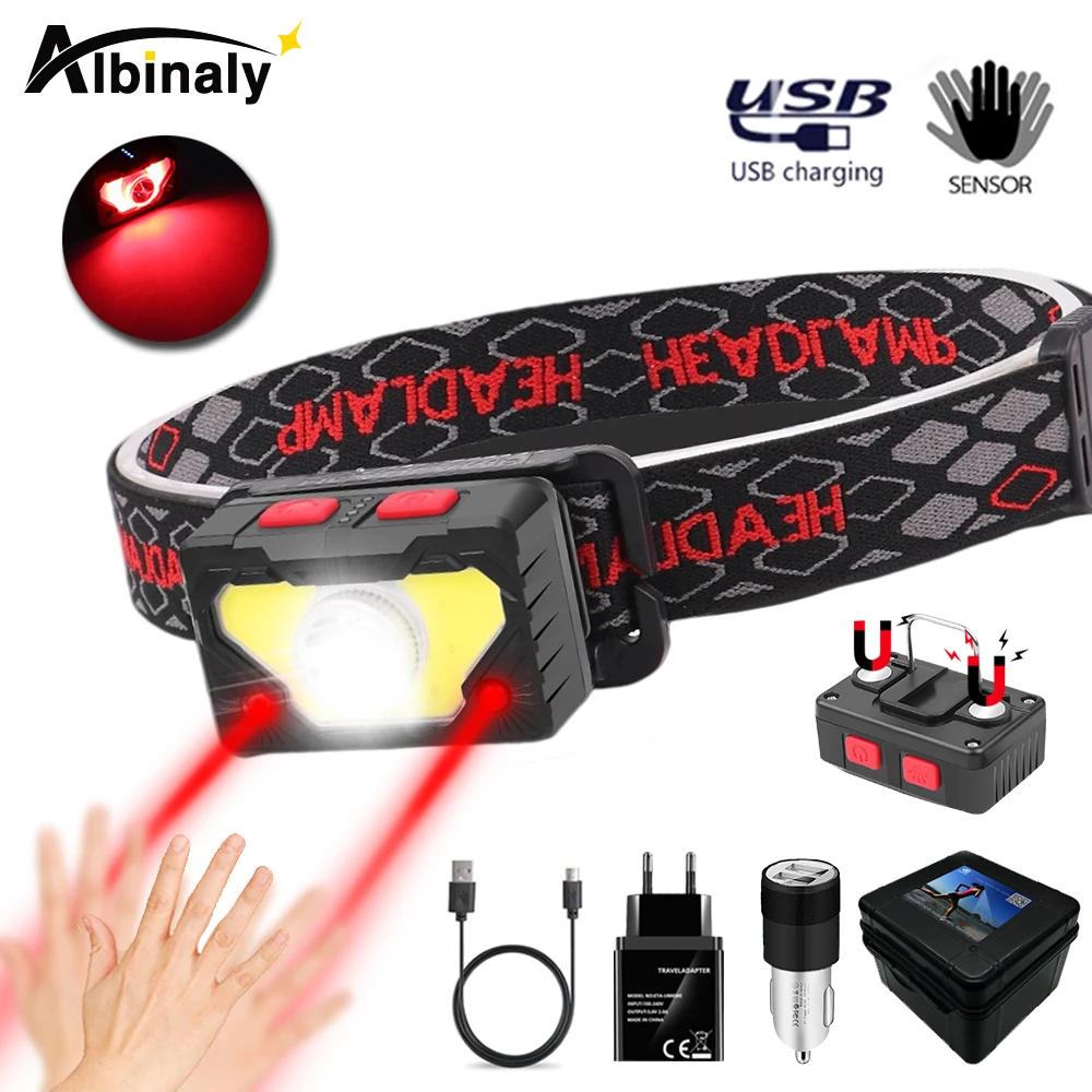 

Mini LED Headlamp IR Sensor Powerful COB Headlight with Magnet Work Lights USB Rechargeable Fishing Lantern Waterproof Torch