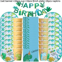 49pcs dino party supplies kids birthday party disposable tableware set plate baby shower boys jungle safari dinosaur party deco