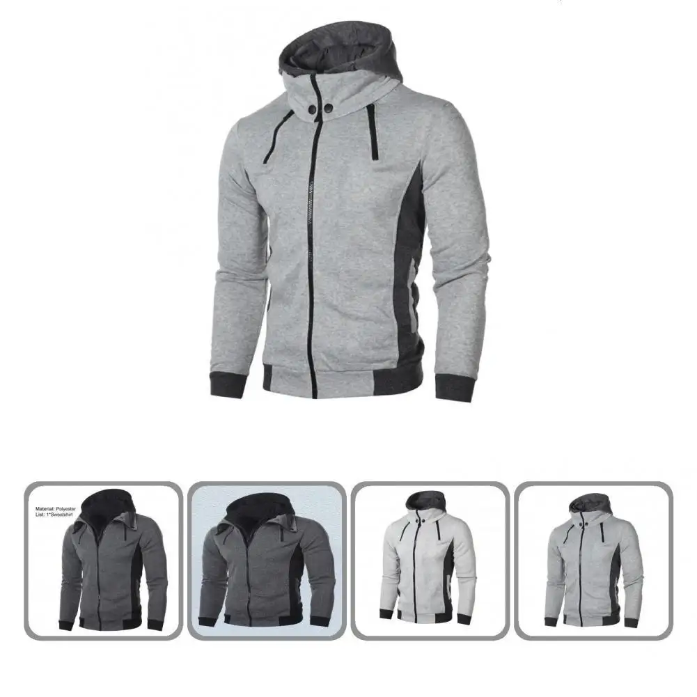 

Double Zippers Stylish Anti-pilling Autumn Hoodie Coat Skin-friendly Men Coat Hat for School