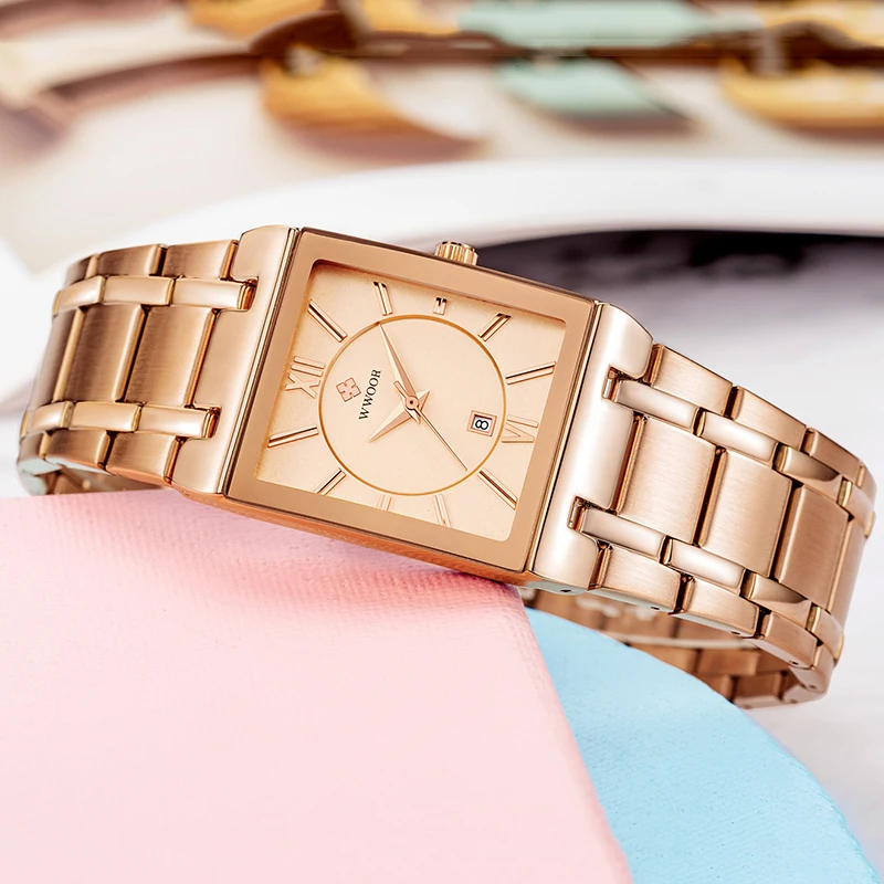 WWOOR NEW Watch For Women Classic Top Brand Luxury Gold Square Waterproof Watches Quartz Stainless Steel Wrist Watch Reloj Mujer