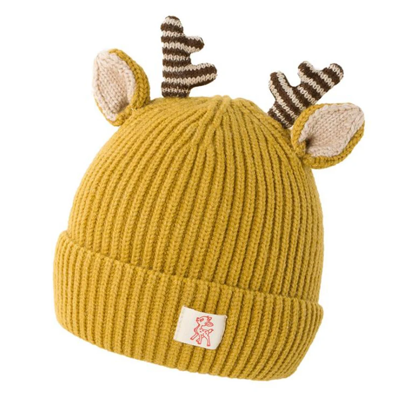 

Brand Winter Warm Knitted Hat for Baby Boy 2021 New Kids Girls Cartoon Deer Cap Sweet Cute Beanies Thickened Warm Skullcap 0-5Y