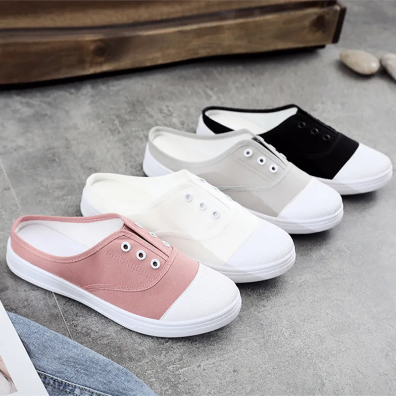 Половина-перетащите парусиновая обувь женские белые туфли без каблука одежда