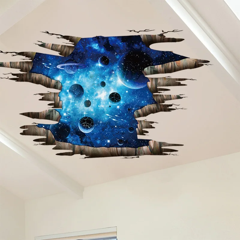 

3D Floor/Wall Stickers Creative Home Decor Landscape Dark Blue Galaxy Planet Living Room Decoration Decals Study