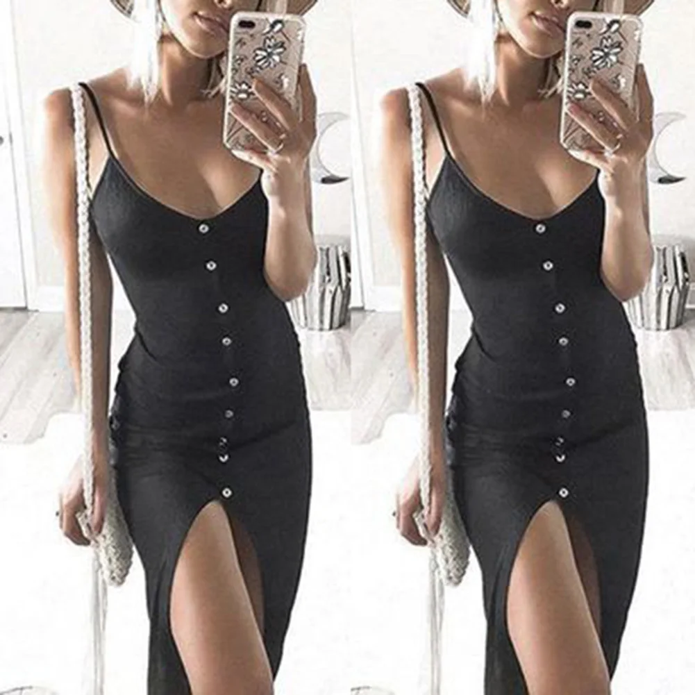 Летние модные женские сексуальные платья с v образным вырезом без рукавов