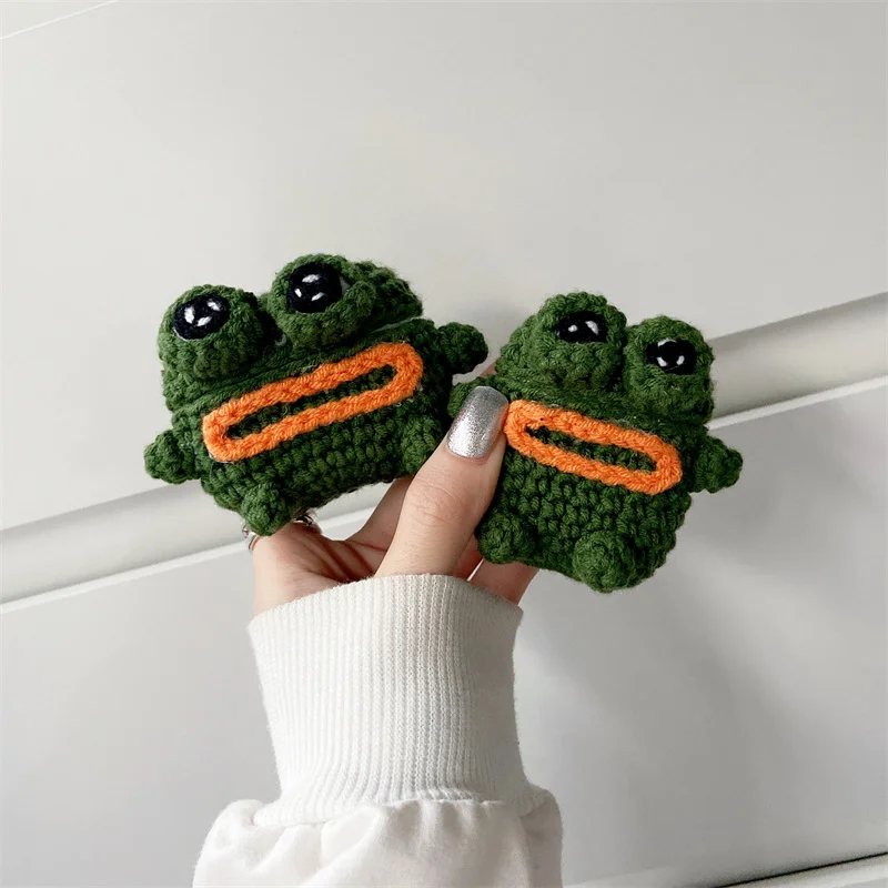 

New Funny Hand Knitting Ugly Cute Frog Earphone Case For Airpods 3 Pro Cute Headphone Protective Soft Cover For Airpods 1 2 Case