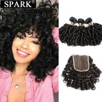 spark brazilian loose bouncy curly natural black 4x4 closure weave extensions 100 human hair 234 bundles with closure remy