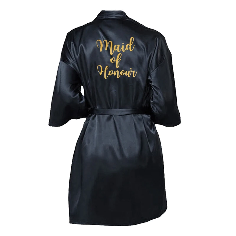Женский Атласный халат с золотым принтом Свадебный подружки невесты кимоно для