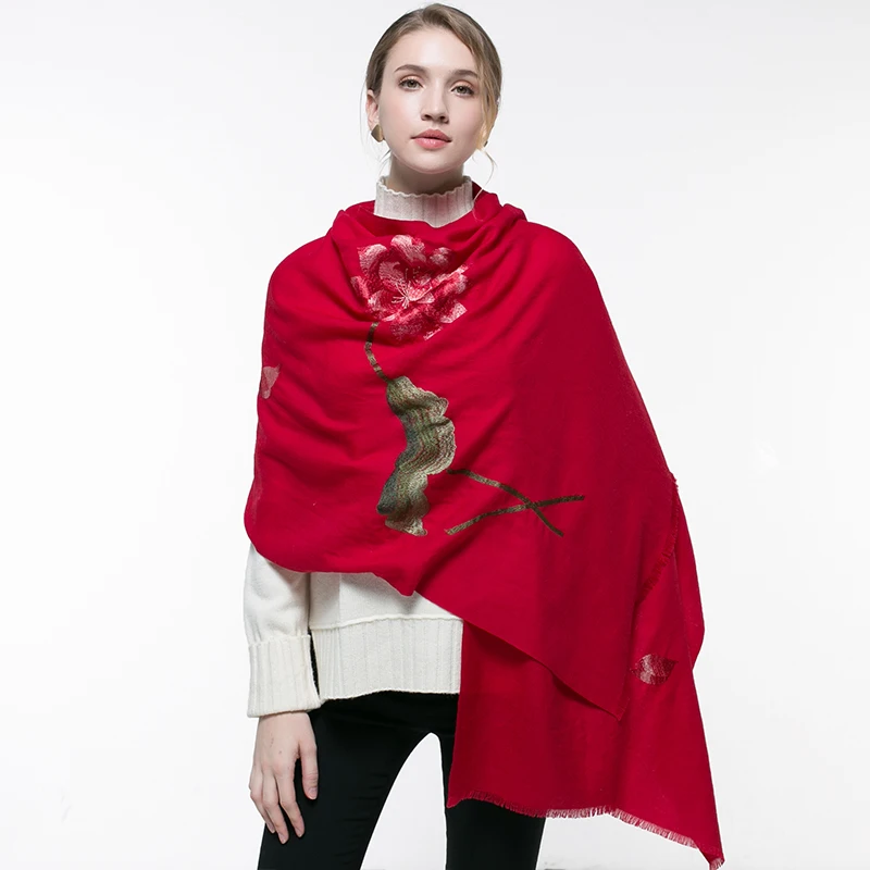 Женские 100% шерсть шарфы вышитые шали и обертывания для свадьбы дамы праздничный