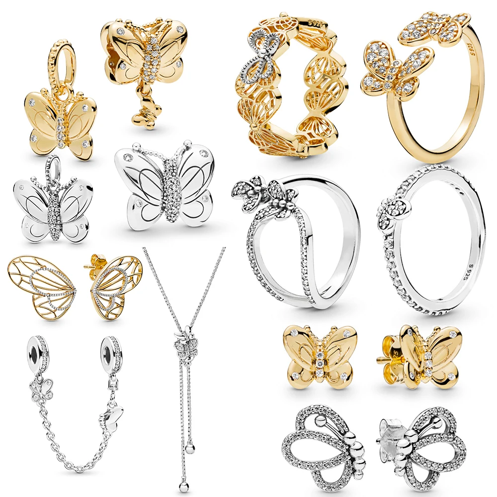 

S925 Sterling Silver High Quality New DECORATIVE BUTTERFLY Fit Bracelet And Necklace Original Women's Jewelry Best Gift