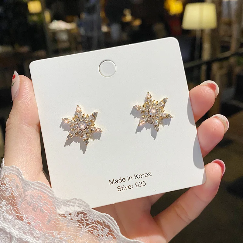 S925 иглы блестящие стразы серьги в виде снежинок для женщин дизайнерские