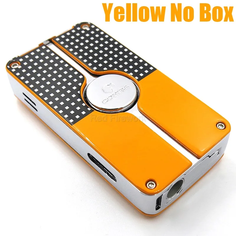 Yellow No Box COHIBA креативная Зажигалка со средней кнопкой, 3 фонарь, ветрозащитная зажигалка, зажигалка для сигарет - Цвет: Yellow No Box