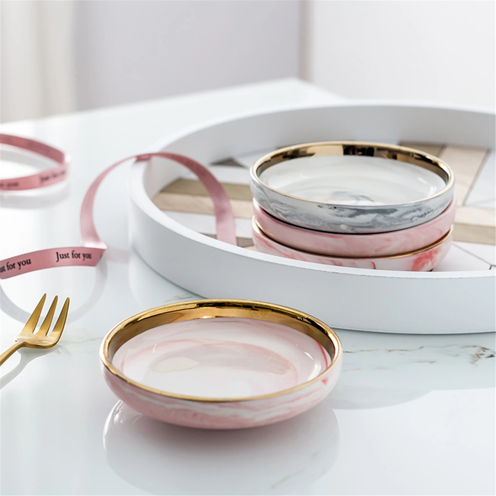 Мраморная круглая керамическая тарелка для воды джема масла уксуса томатного