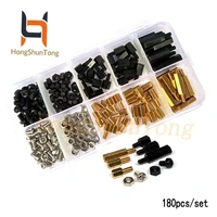 180pcsset m3 brass and nylon spacer standoff screw nut male female pcb board screw mix assortment kit black 3mm