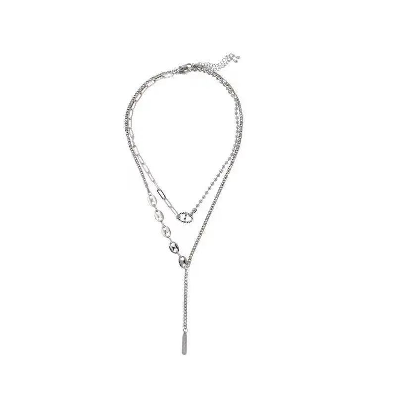 

2021 New Titanium Steel Necklace Luxury Design Double-layer Clavicle Chain Initial Gothic Necklace for Women Jewelry Accessories