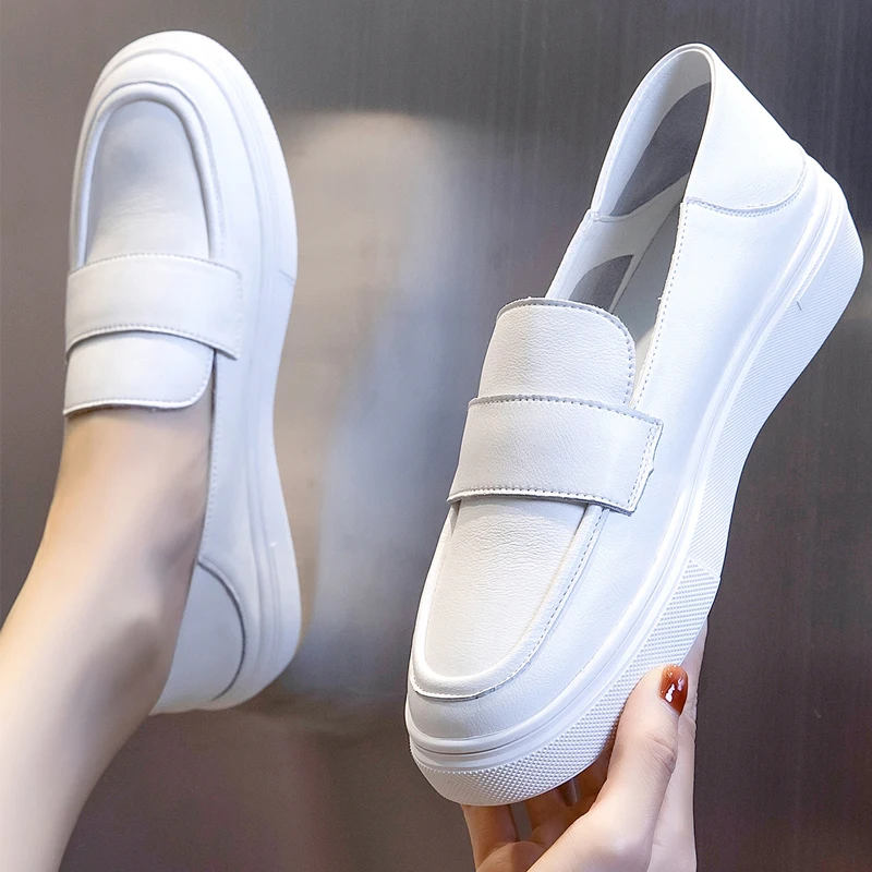 

Кроссовки женские из натуральной кожи, повседневная обувь из воловьей кожи, Вулканизированная подошва, удобные белые, на осень