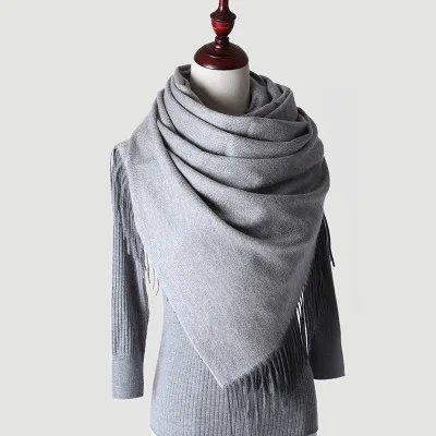 LIght Gray Мужской шарф, зимний роскошный брендовый кашемировый шарф, шерстяная шаль, теплая Толстая кисточка, однотонный, большой размер, палантин из пашмины, новинка - Цвет: LIght Gray