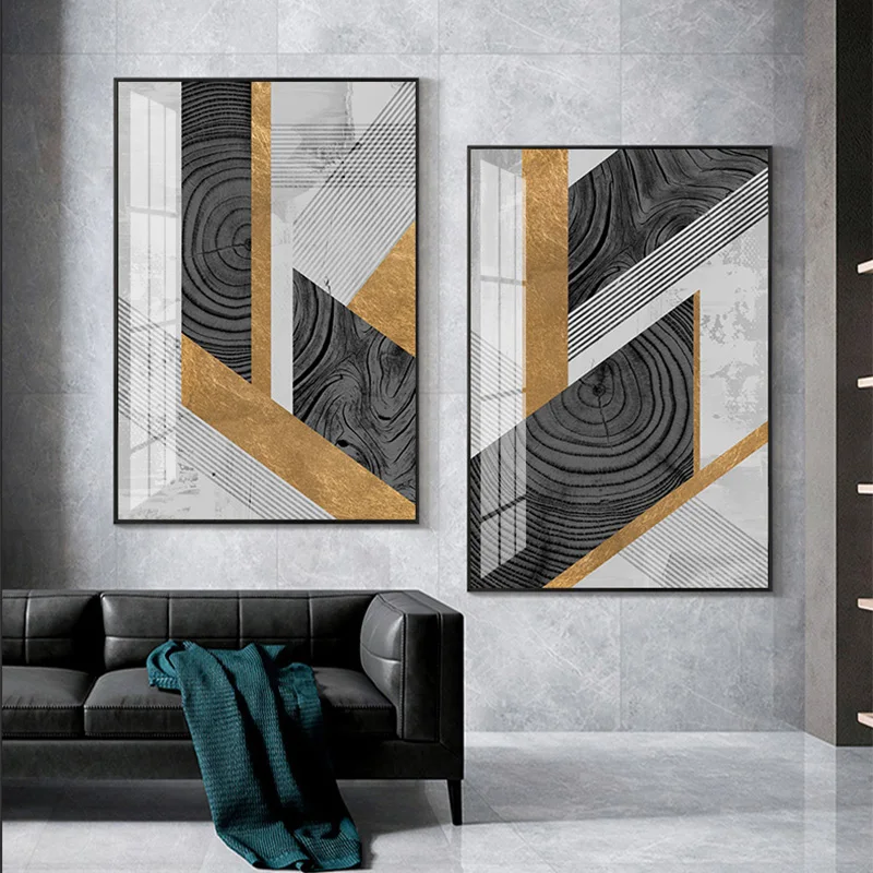

Minimalist Black and white geometric line Picture wood grain gold Wall Poster Modern Canvas Print Painting Art Living Room Decor