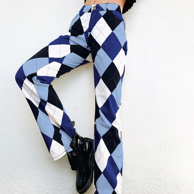 

Zoulv Spring/autumn Trendy Street Retro Plaid Trousers Fashion Casual Joker Fit High Waist Trousers Sweat Pants Punk Pants
