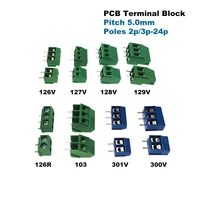100pcs pcb screw terminal block pitch 5mm straight wire cable connector right angle pin 2p 3p morsettiera 10 20a 1 52 5mm2