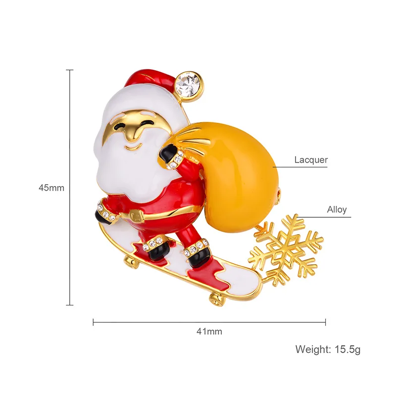 

HONGYE Punk Cute Santa Claus Skateboard Brooches For Women Men Red White Enamel Pin Brooch Fashion Jewelry Christmas Gift 2021