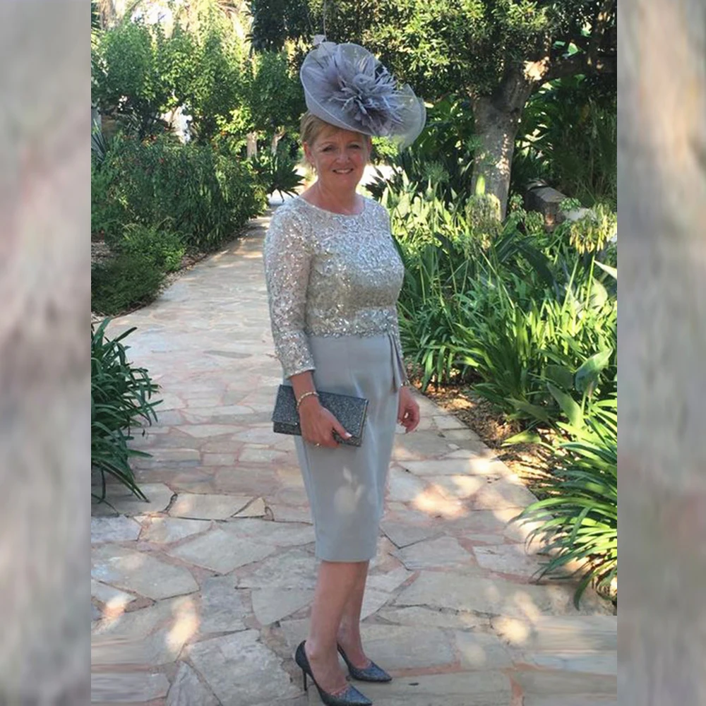 Короткие Серебристые блестящие платья для матери невесты изящные длиной ниже