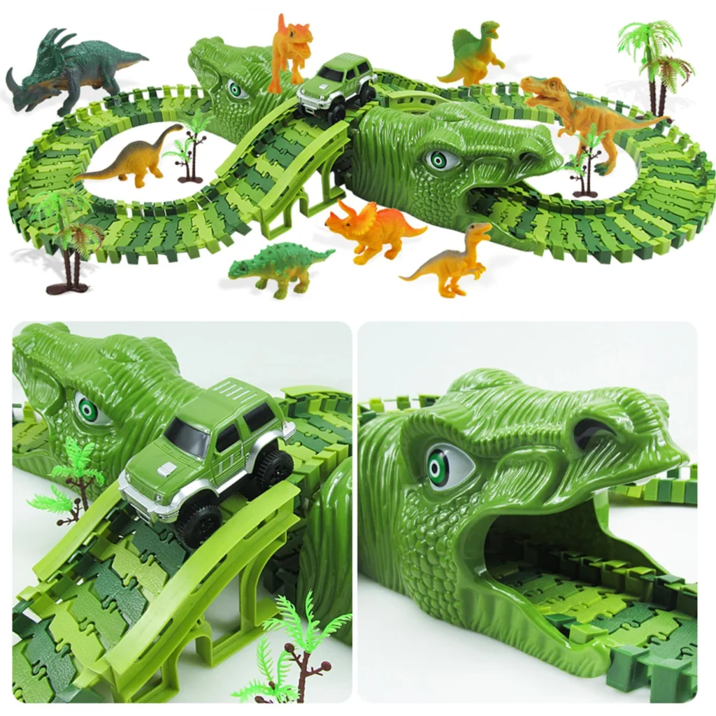 

Dinosaur Railway Toy For Kids DIY Assemble Dinosaur Race Track Set Magical Racing Track Railway Electric Race Car Model Toys