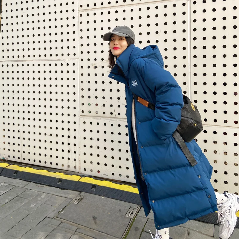 

2022 New Long Blue Down Cotton-padded Jacket Women's Winter Over-the-knee Plus Size Winter Coat.Puffer Jacket Long Jacket