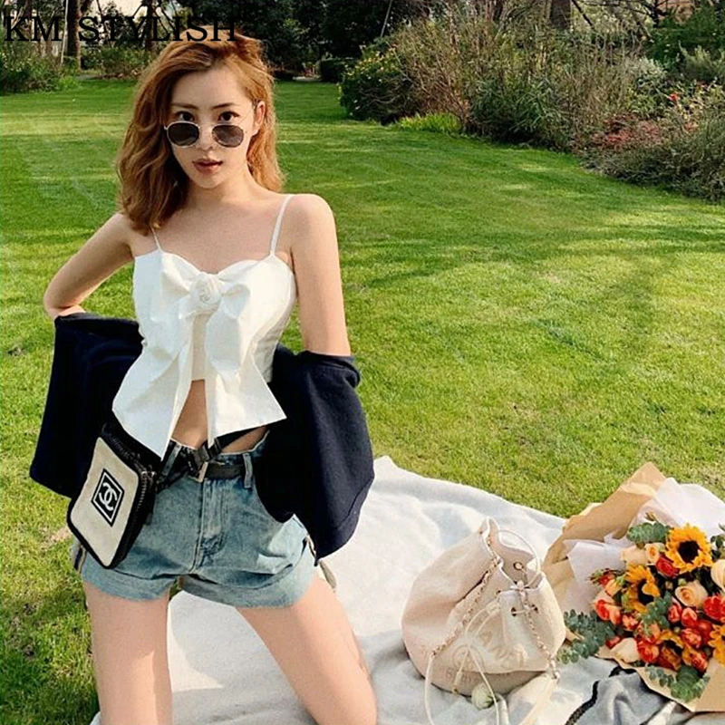 New Fashion Women Sexy Crop Tops Solid Summer Camis Women Casual Tank Tops Vest Three-dimensional Flower Bow Camisole Clothings
