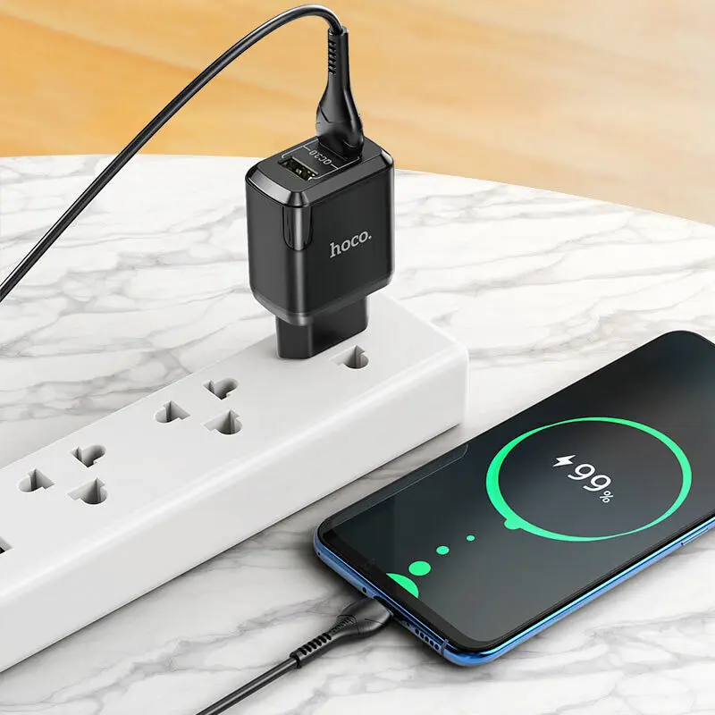 Сетевое зарядное устройство Hoco N6 Charmer два USB 3A выход EU штекер набор с кабелем Type-C